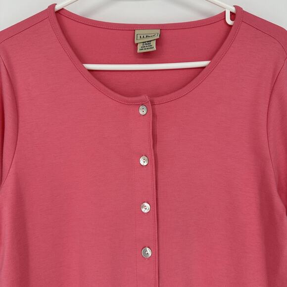 LL Bean Cardigan Sweater Womens Small Pink Button Front 100% Supima Cotton Top - Picture 2 of 9